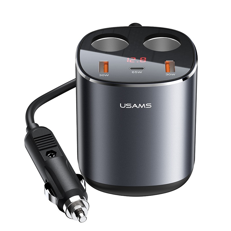 usams-us-cc151-c28-245w-3-ports.jpg USAMS US-CC151 245W 3 Ports + Dual Socket Fast Car Charger - Image 1